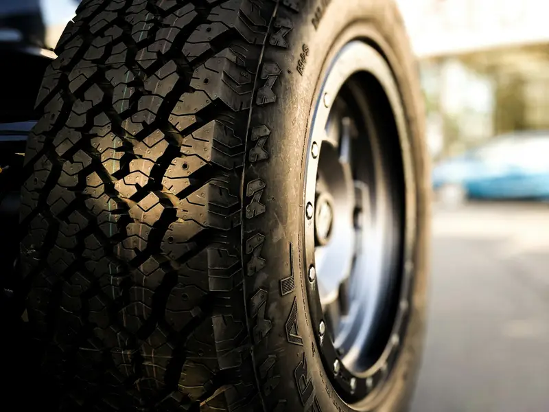 Close up of a new tyre tread fitted to a car wheel in Billingshurst